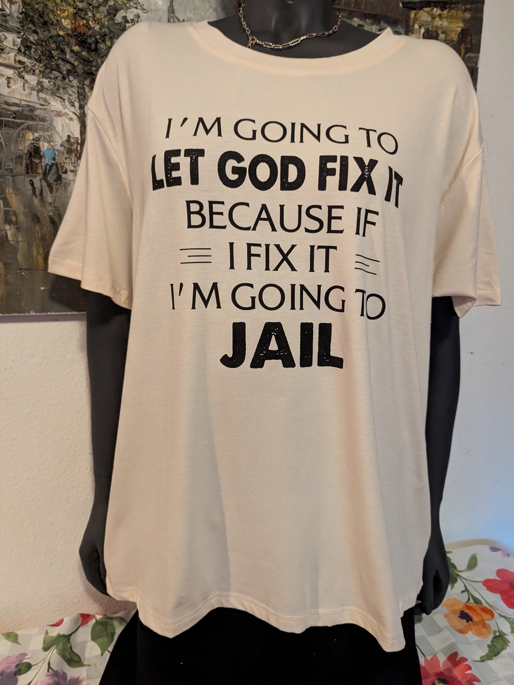 Graphic Tee — Let God Fix It Short-Sleeve Shirt in Cream